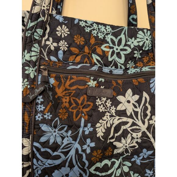 Vera Bradley Large Duffel Bag Java Floral NEW Travel Vacation Blue Brown - Picture 2 of 4